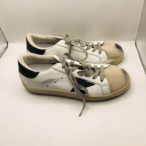 Golden Goose White Leather Sneakers with Black Star and Beige Accents